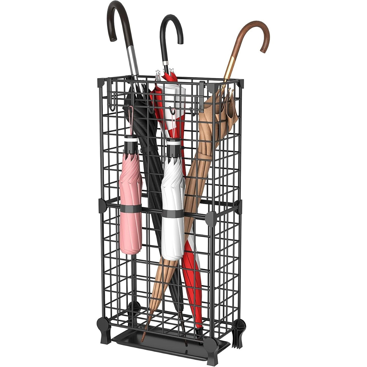 Clementine Metal Umbrella Stand with Drip Tray Black