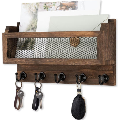 Marguerite Wooden Wall Mail and Key Holder with 5 Hooks