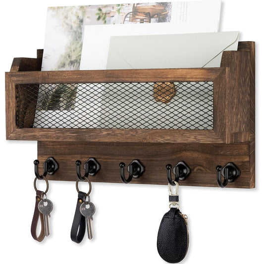 Marguerite Wooden Wall Mail and Key Holder with 5 Hooks