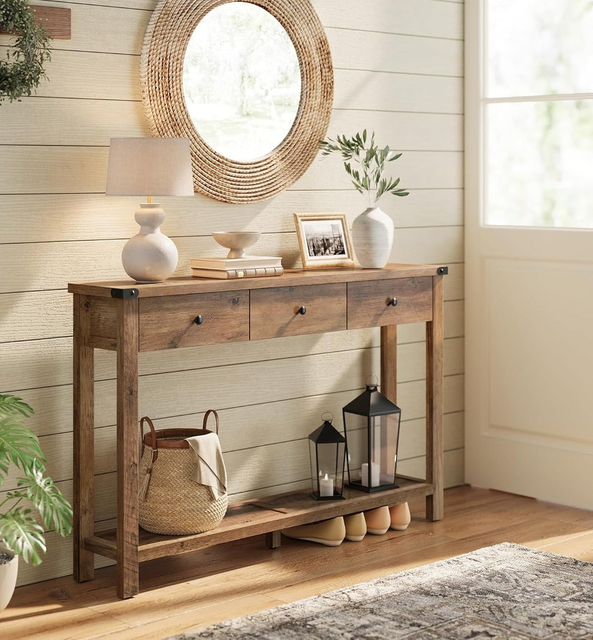 Narrow Entryway Table with 3 Drawers