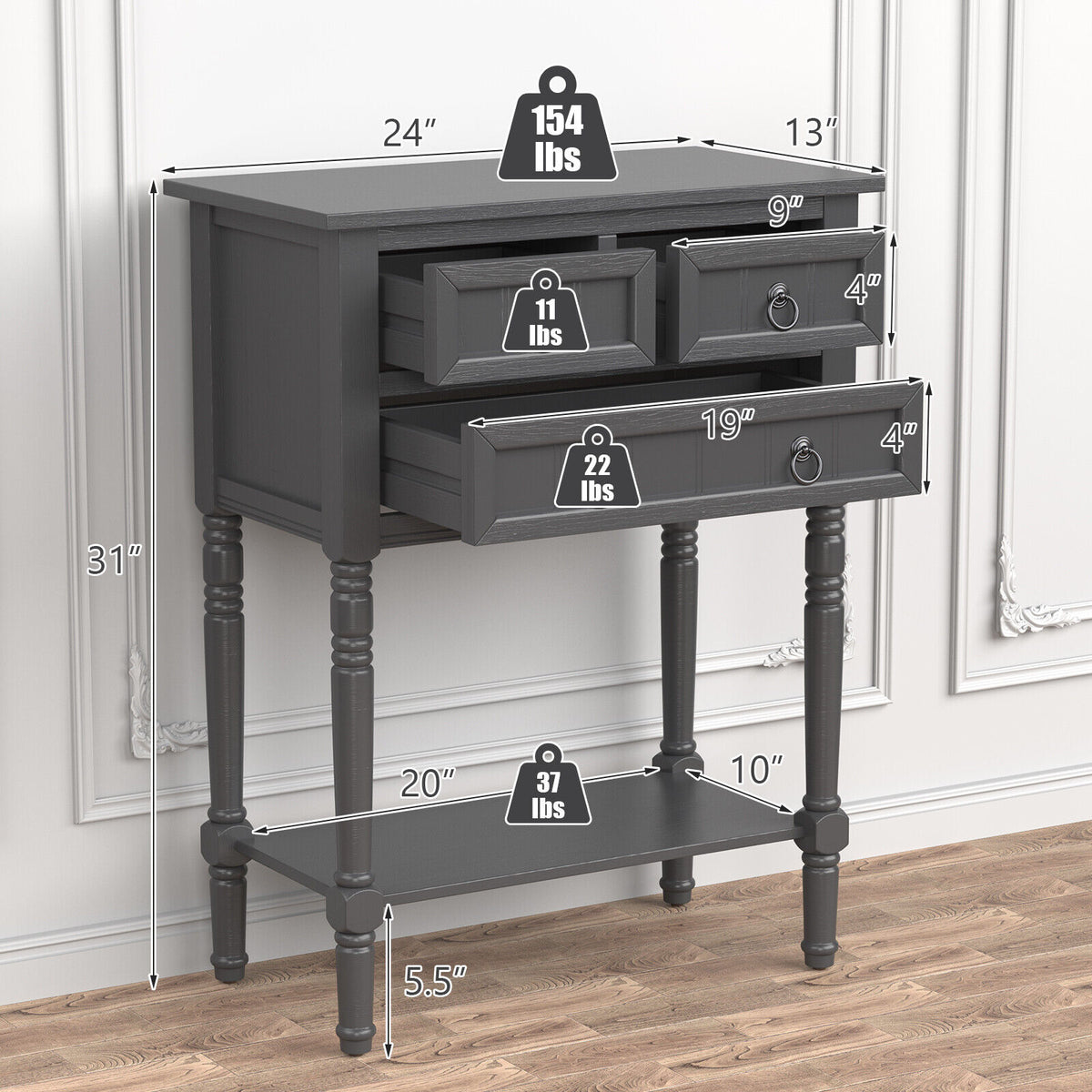 Pippa Small Space 3 Drawer Entryway Table