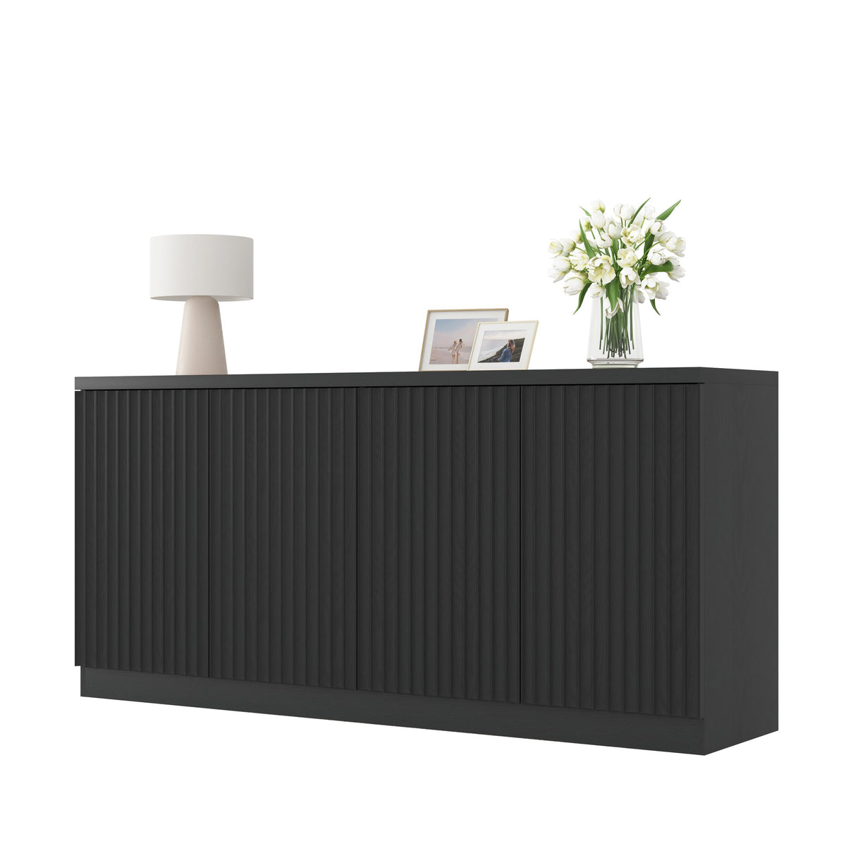 Black fluted buffet sideboard with 4 doors