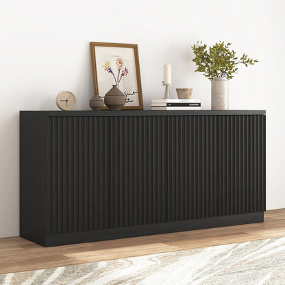 Black fluted buffet sideboard with 4 doors