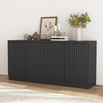 Black fluted buffet sideboard with 4 doors