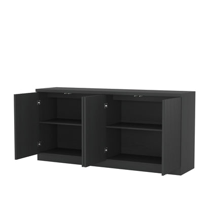 Black fluted buffet sideboard with 4 doors