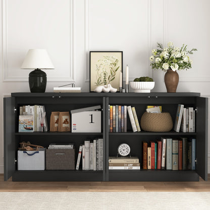 Black fluted buffet sideboard with 4 doors