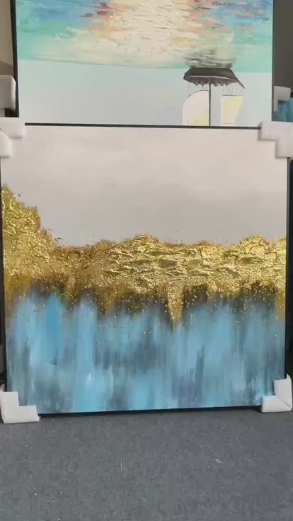 Blue & Gold Flicks Oil Painting