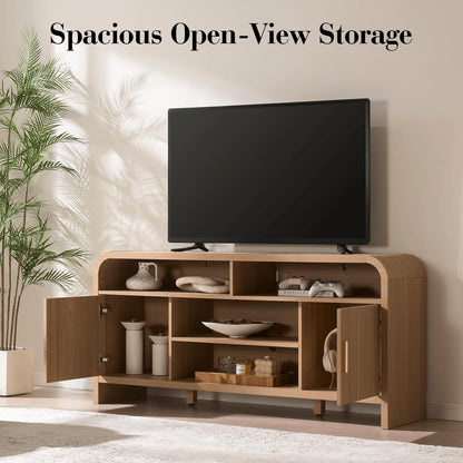 65" Light Burl Sideboard Curved TV Stand - Canva Home