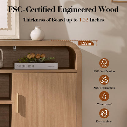 65" Light Burl Sideboard Curved TV Stand - Canva Home