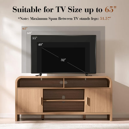 65" Light Burl Sideboard Curved TV Stand - Canva Home
