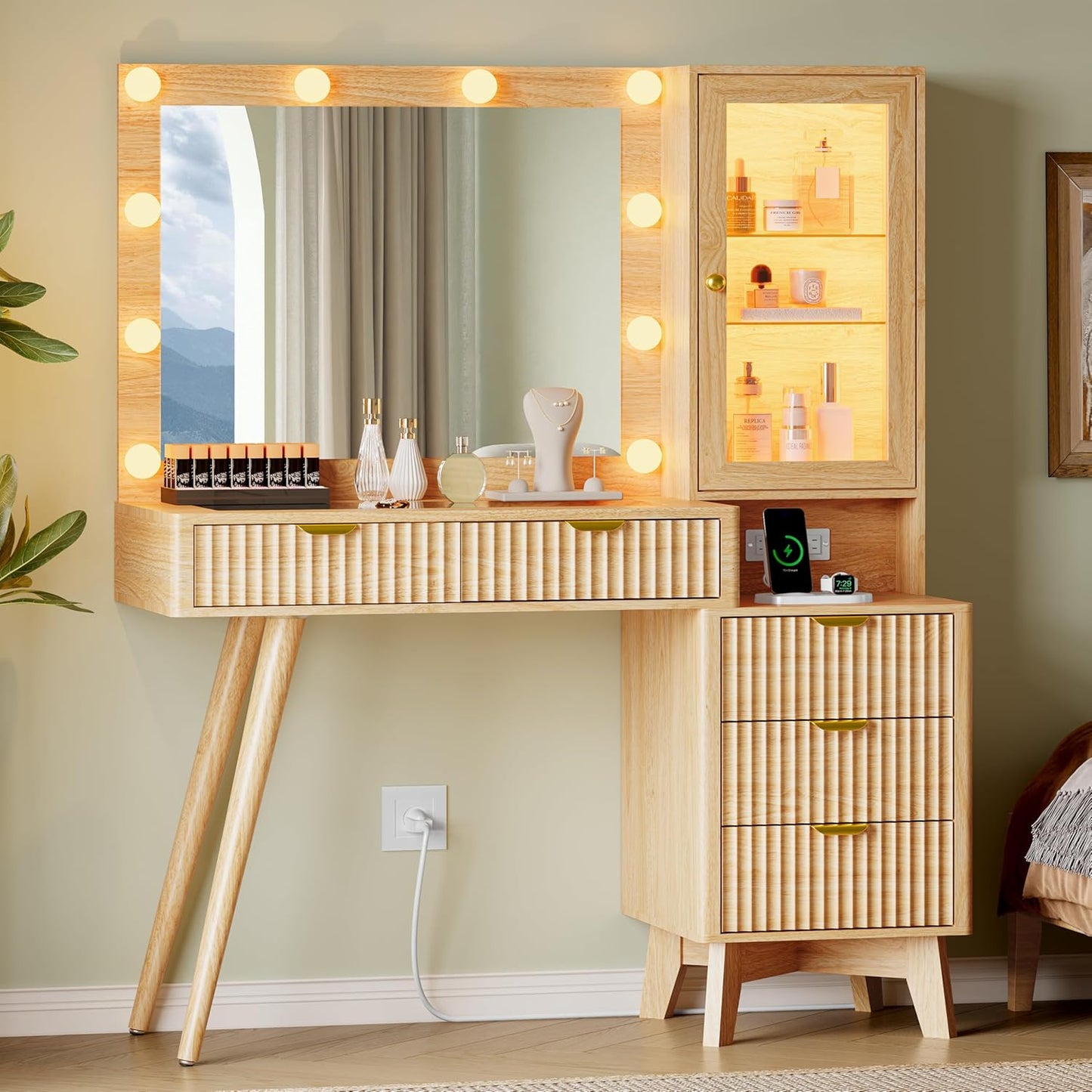 45" Glass Top Vanity Makeup Table Set - Canva Home