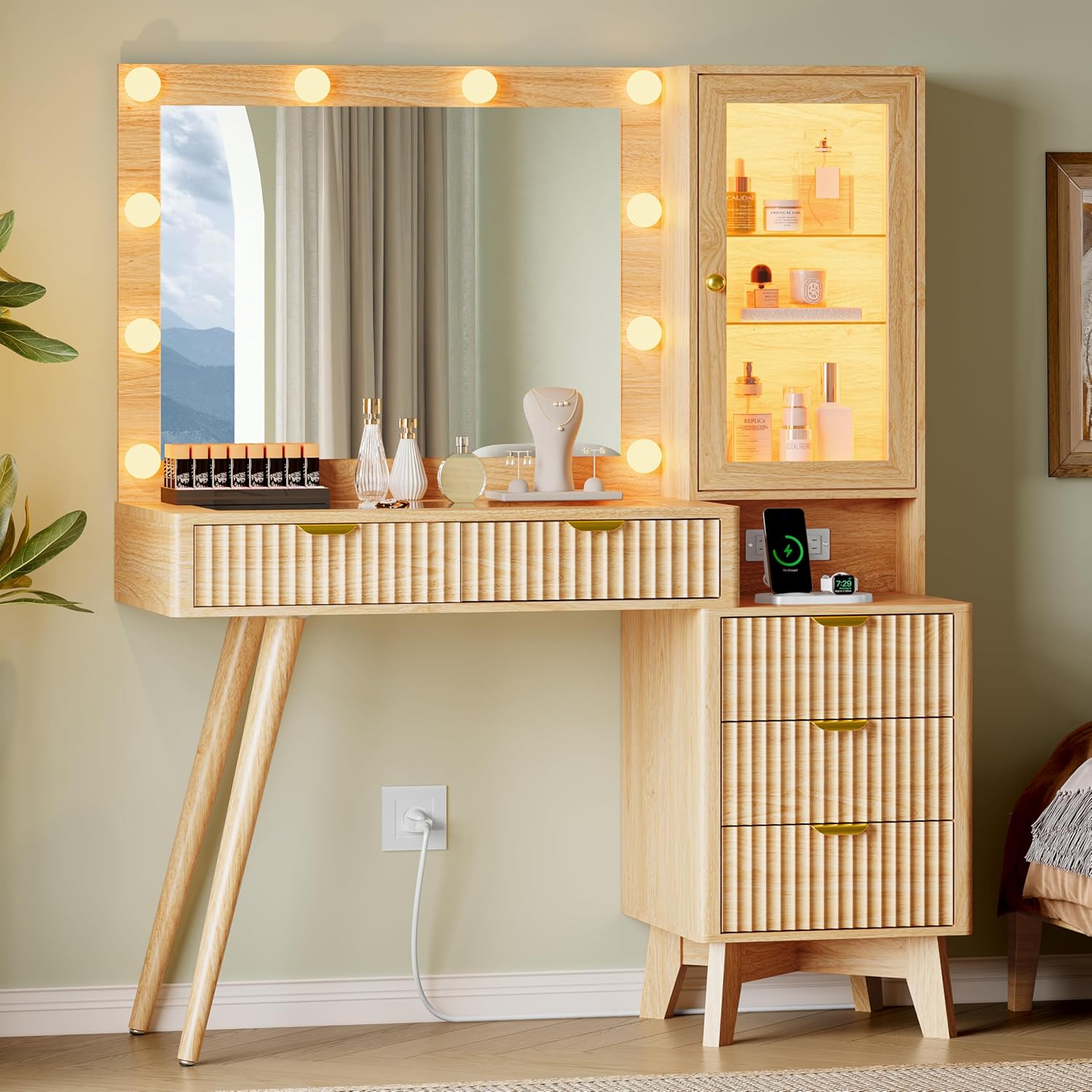 45" Glass Top Vanity Makeup Table Set - Canva Home
