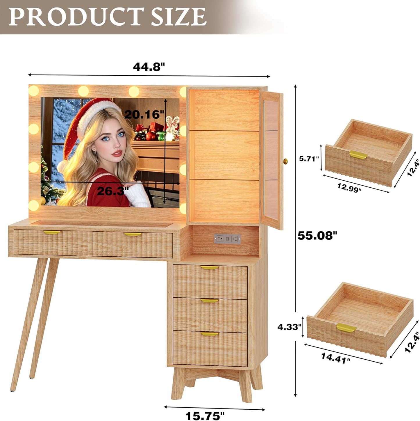 45" Glass Top Vanity Makeup Table Set - Canva Home