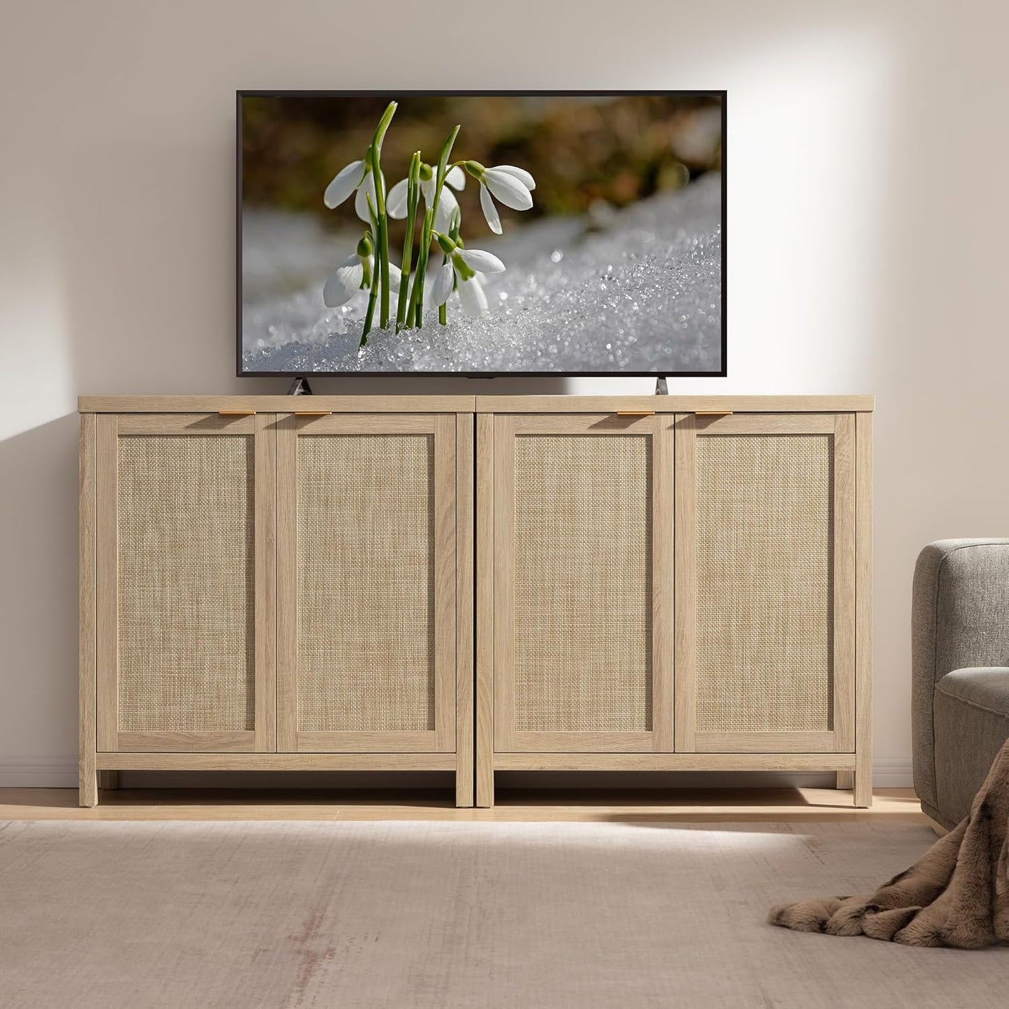 Rattan Sideboard Buffet Cabinet with Large Storage - Canva Home