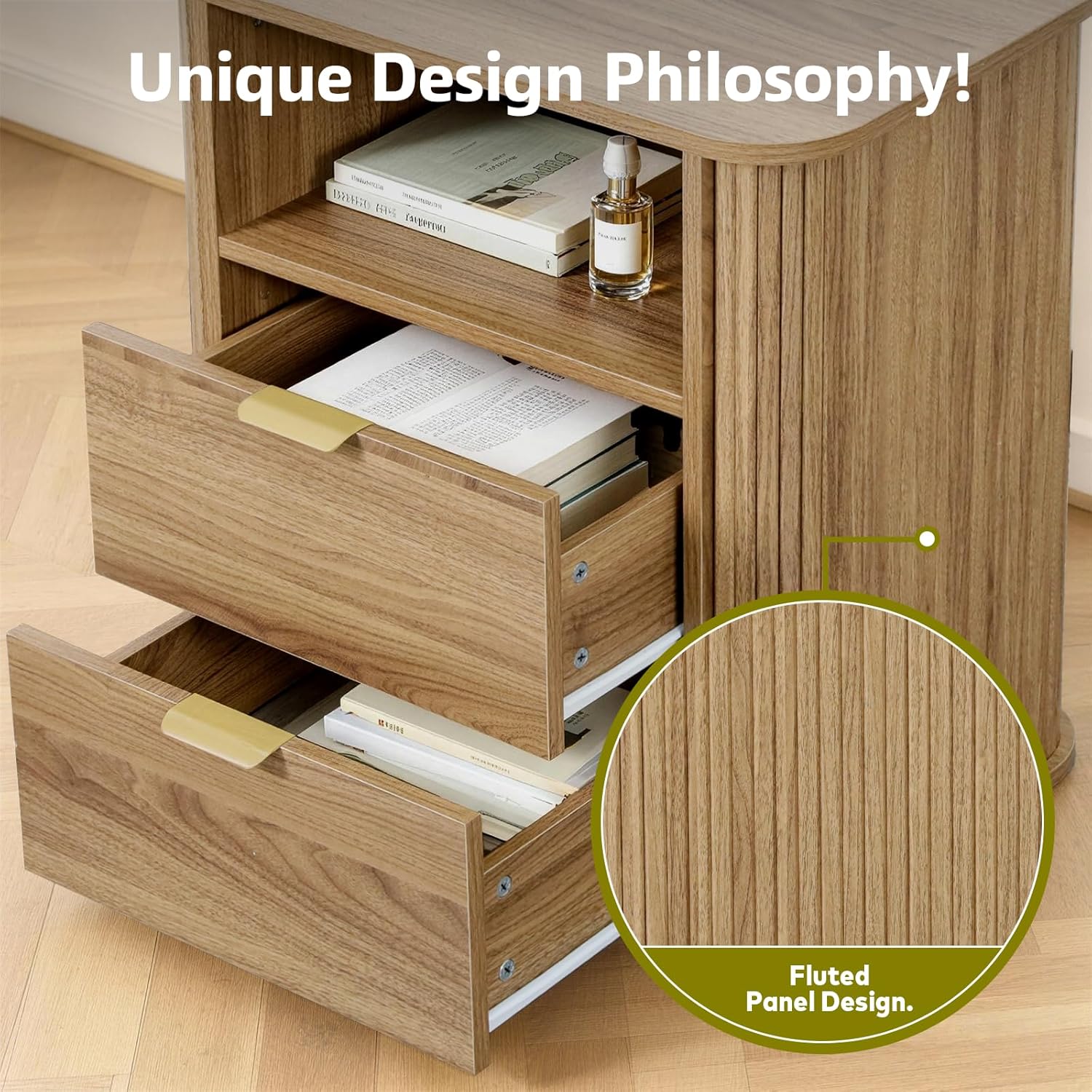 3-Piece Bedroom Furniture Set, Modern Fluted 6 Drawer Dresser & 2-Drawer Nightstands - Canva Home