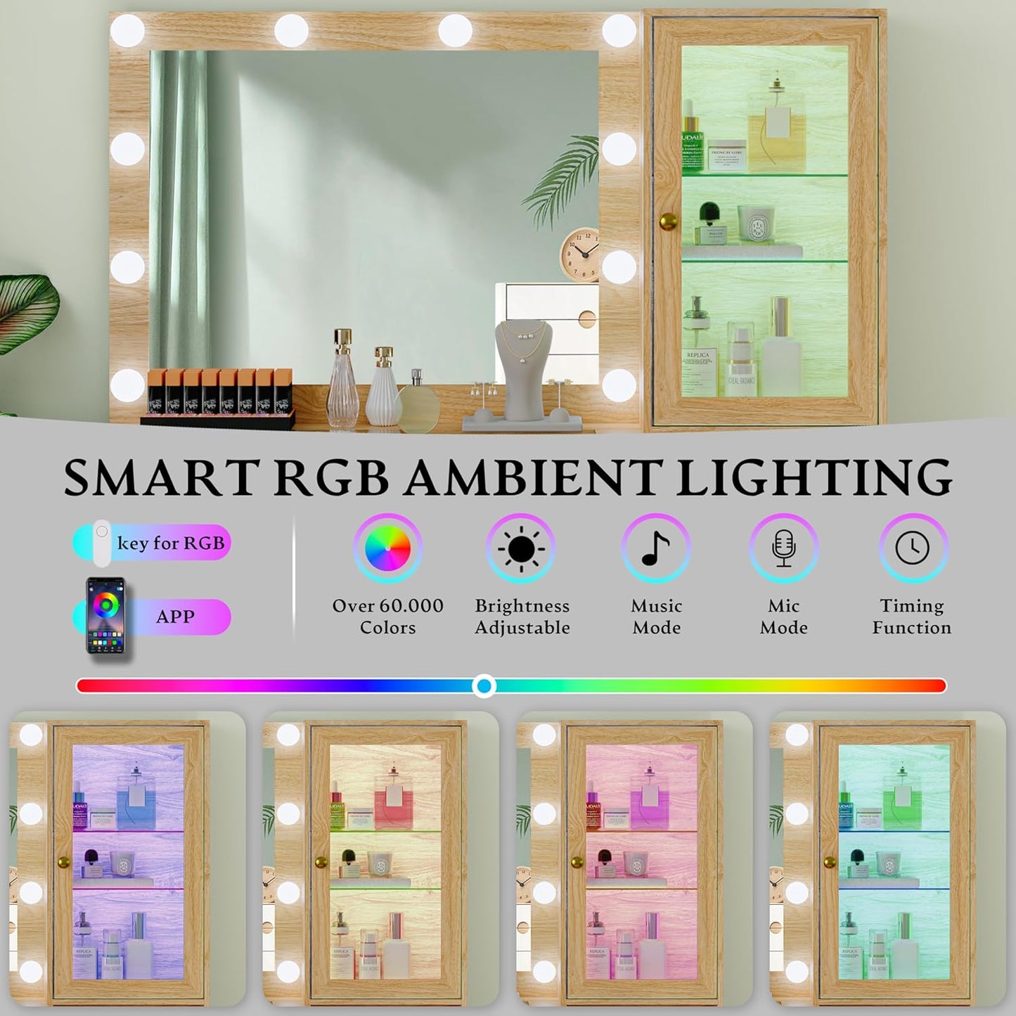 45" Glass Top Vanity Makeup Table Set - Canva Home