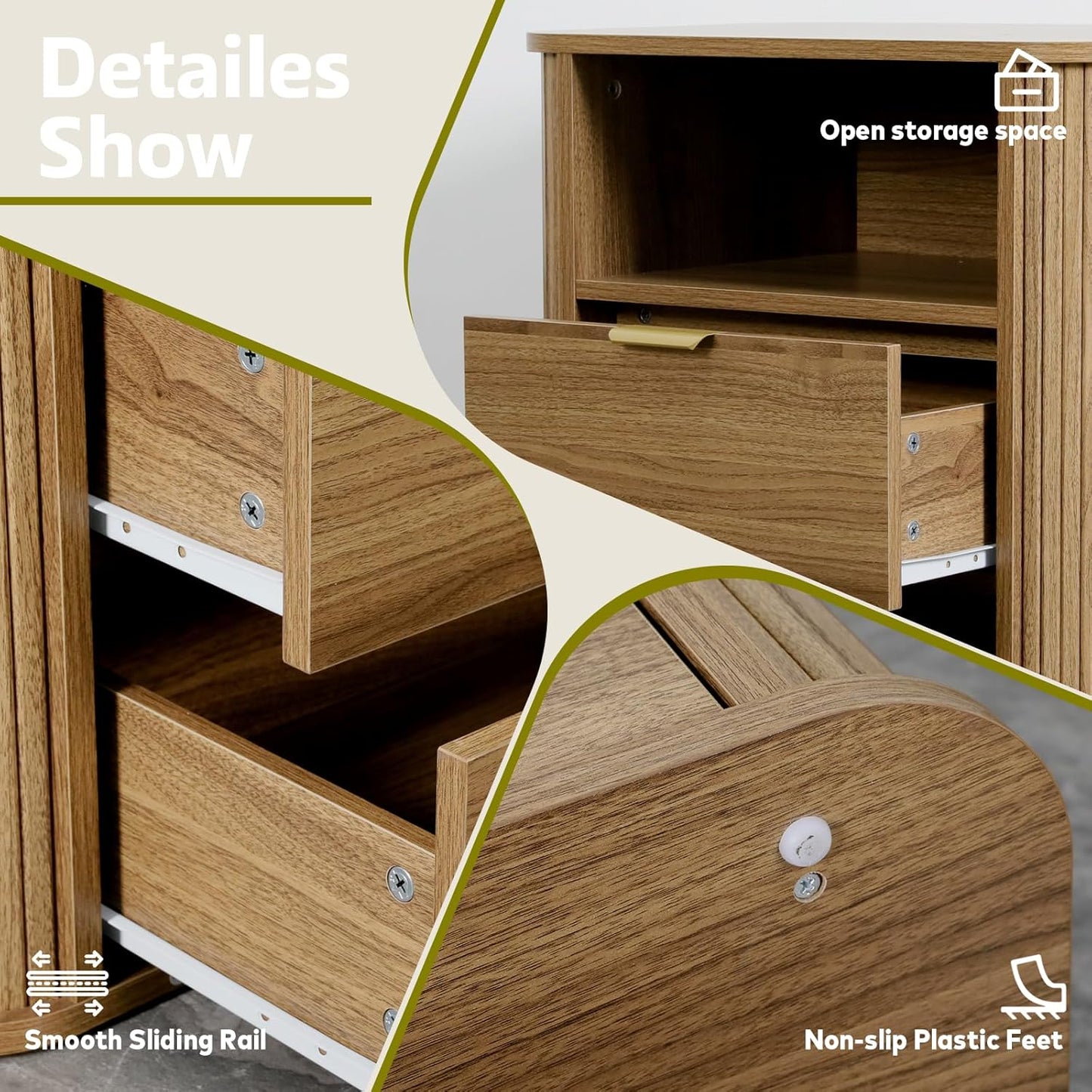 3-Piece Bedroom Furniture Set, Modern Fluted 6 Drawer Dresser & 2-Drawer Nightstands - Canva Home