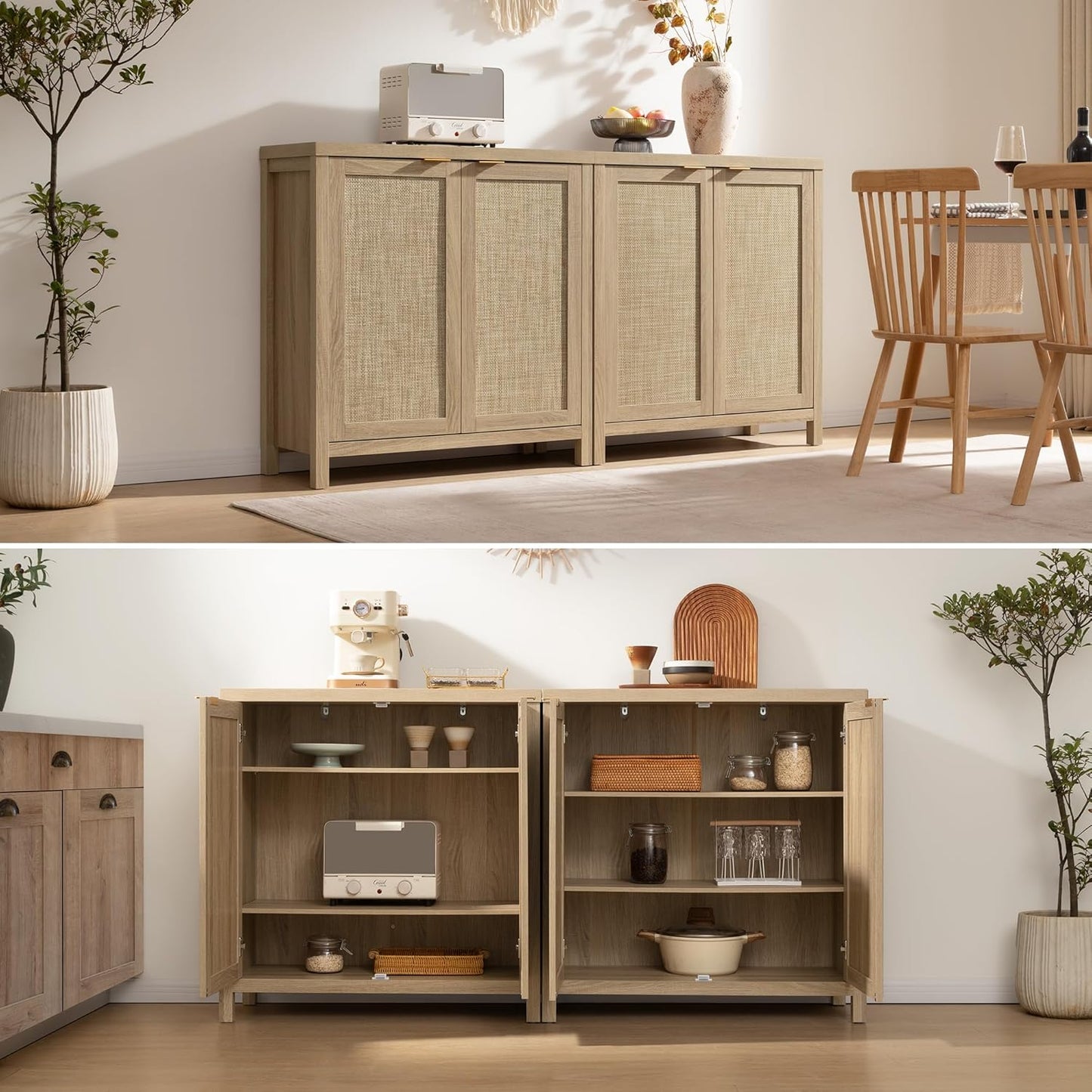 Rattan Sideboard Buffet Cabinet with Large Storage - Canva Home