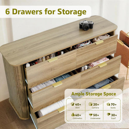 3-Piece Bedroom Furniture Set, Modern Fluted 6 Drawer Dresser & 2-Drawer Nightstands - Canva Home