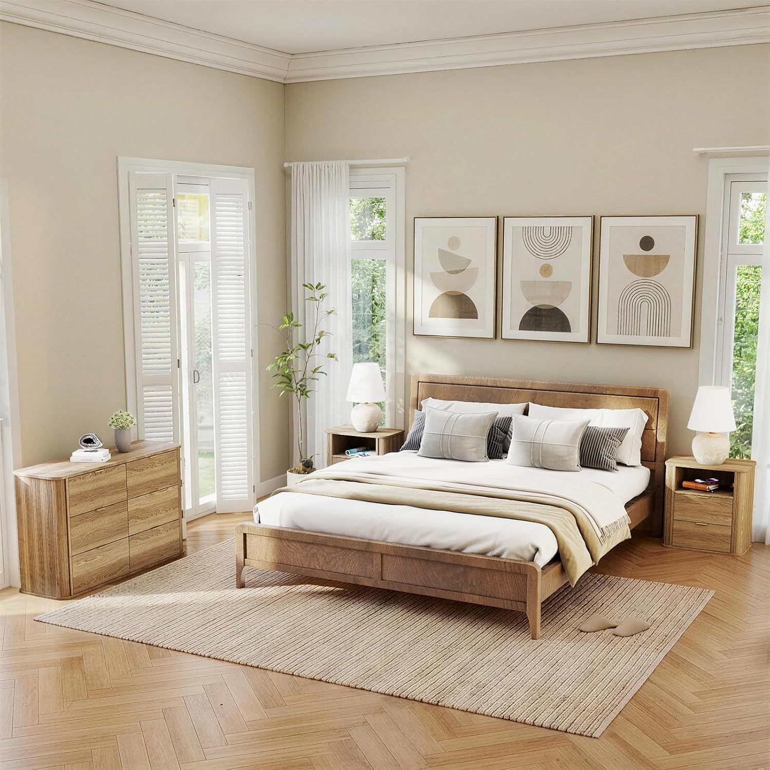 3-Piece Bedroom Furniture Set, Modern Fluted 6 Drawer Dresser & 2-Drawer Nightstands - Canva Home