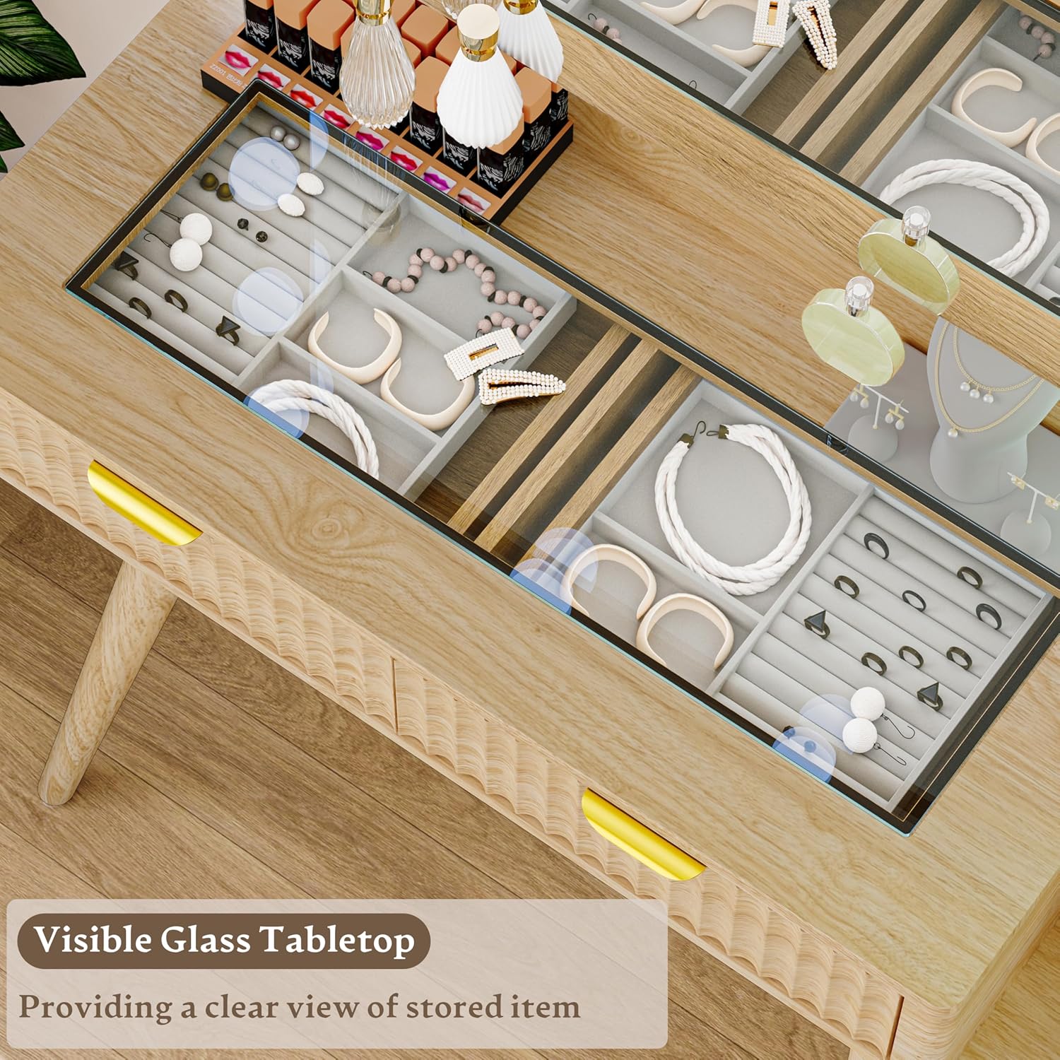 45" Glass Top Vanity Makeup Table Set - Canva Home