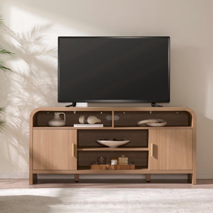 65" Light Burl Sideboard Curved TV Stand - Canva Home