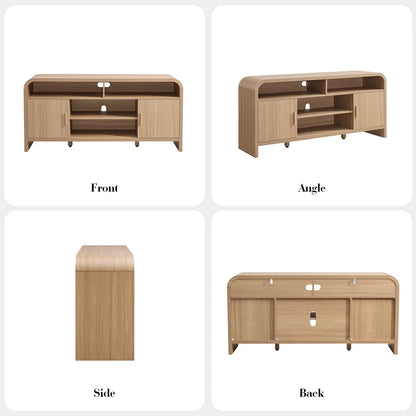 65" Light Burl Sideboard Curved TV Stand - Canva Home