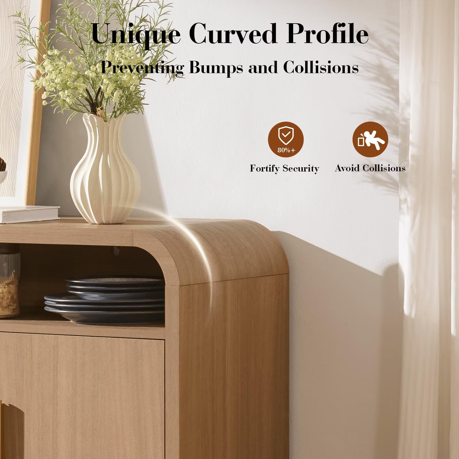 65" Light Burl Sideboard Curved TV Stand - Canva Home