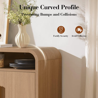 65" Light Burl Sideboard Curved TV Stand - Canva Home