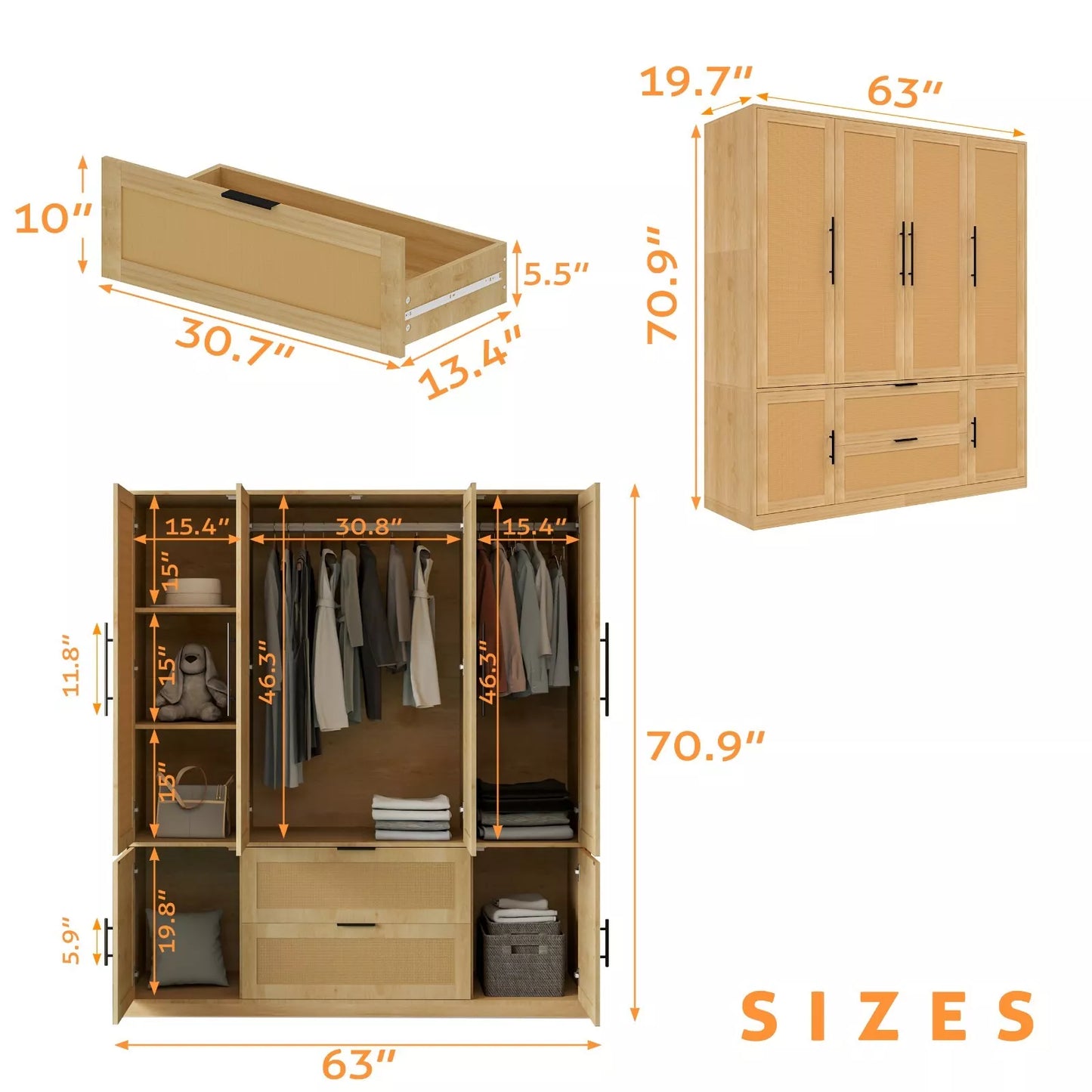 Maizie Rattan Armoire Wardrobe Closet