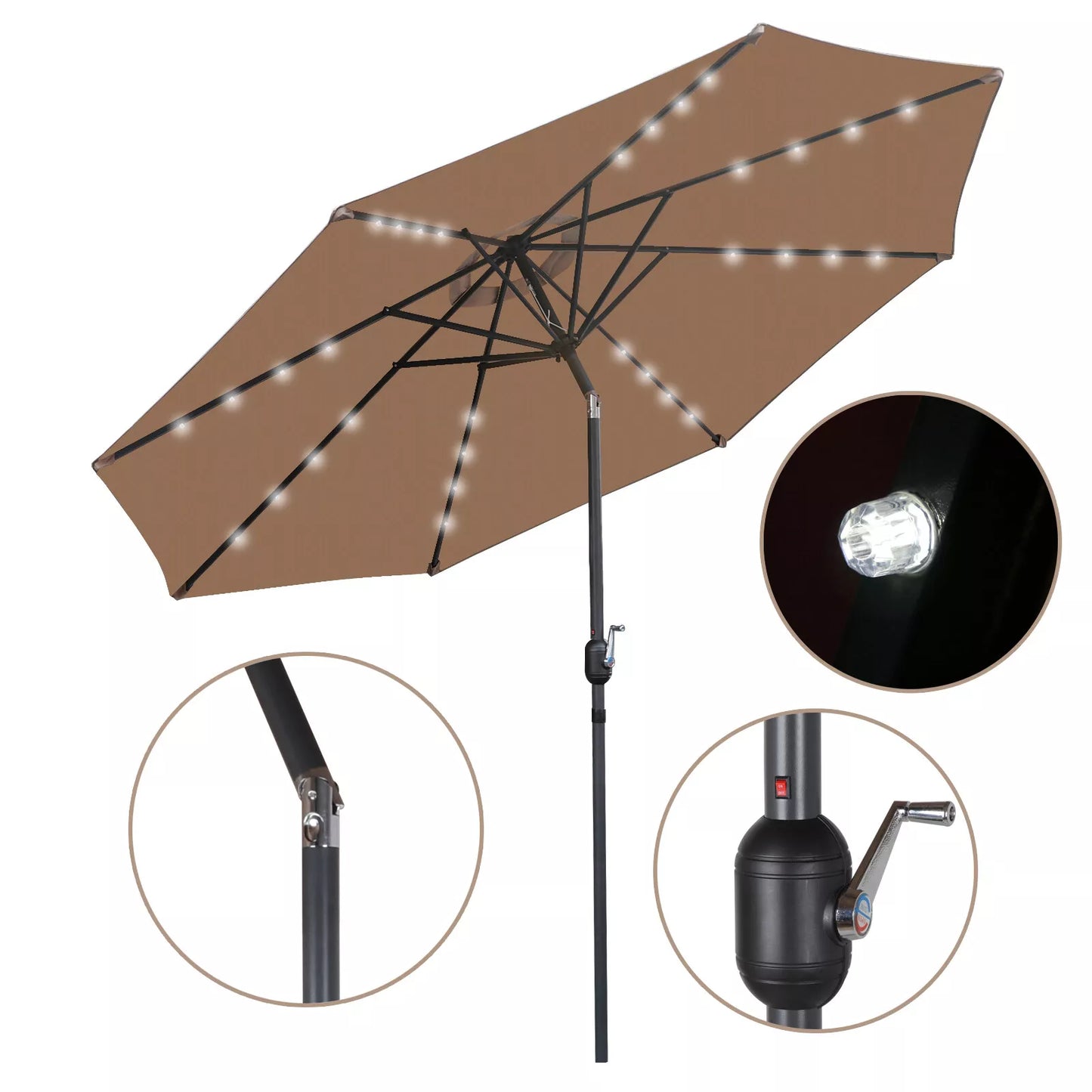 10FT Outdoor Patio Large Umbrella With Light