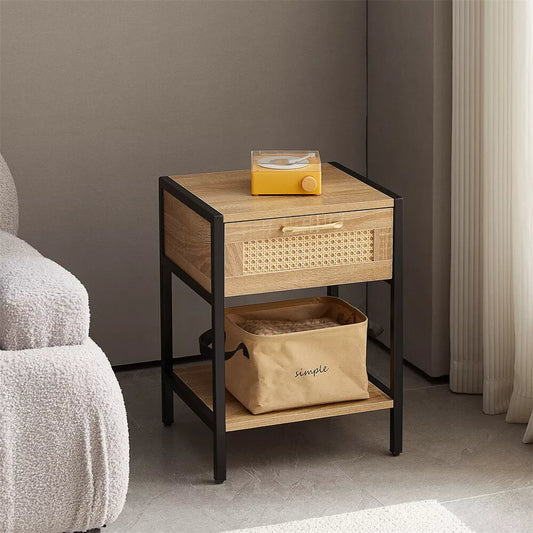 Noor Rattan Nightstand Table With Drawer