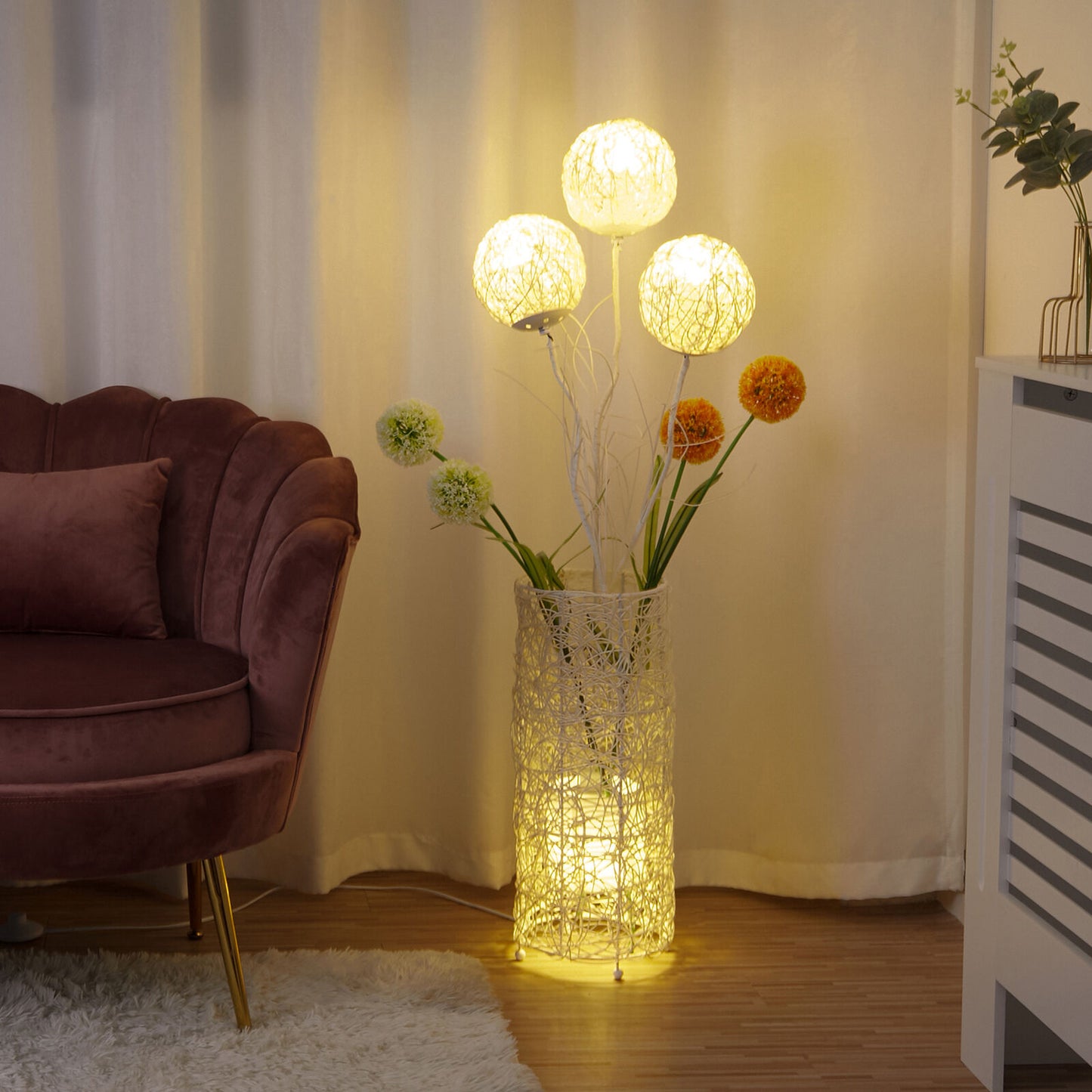 Rattan Flower Living Room Floor Lamp