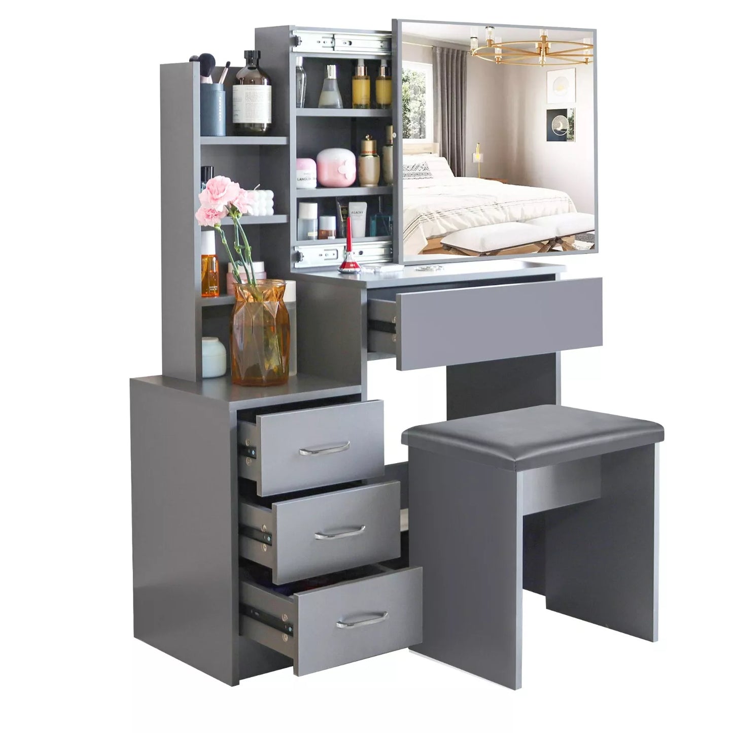 Ana Mirrored Vanity Dressing Table With Drawer