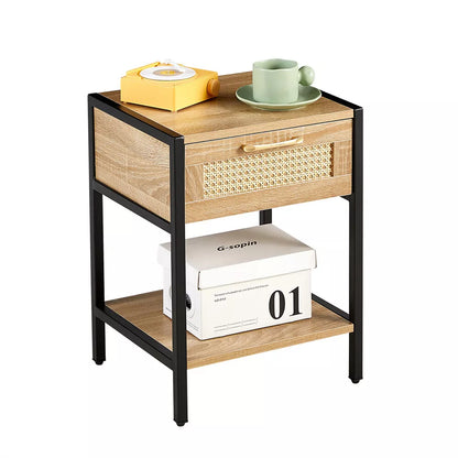 Noor Rattan Nightstand Table With Drawer