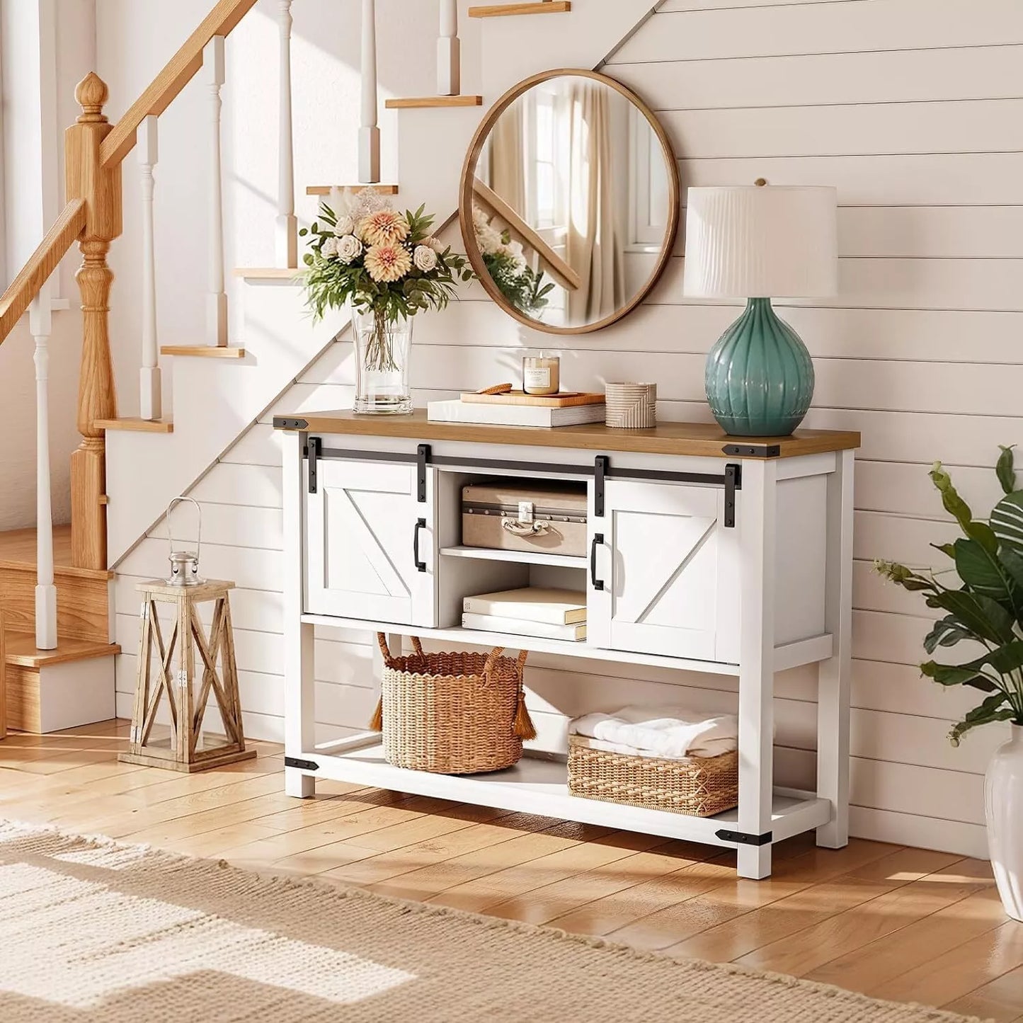 Luna Farmhouse Narrow Entryway Table With Storage