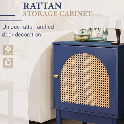 Briony Blue Rattan Nightstand Table