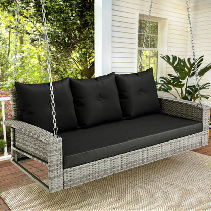 Outdoor Rattan Cushioned Hanging Patio Swing