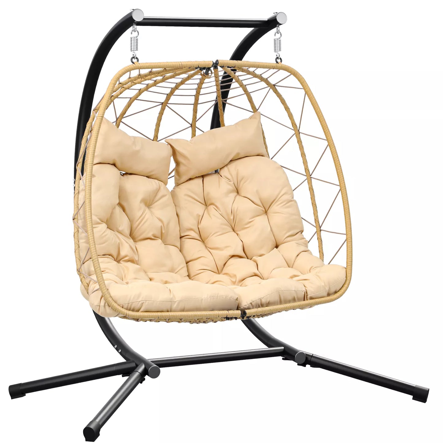 Outdoor 2 Seater Hanging Patio Egg Chair With Stand