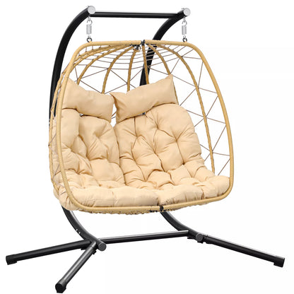 Outdoor 2 Seater Hanging Patio Egg Chair With Stand