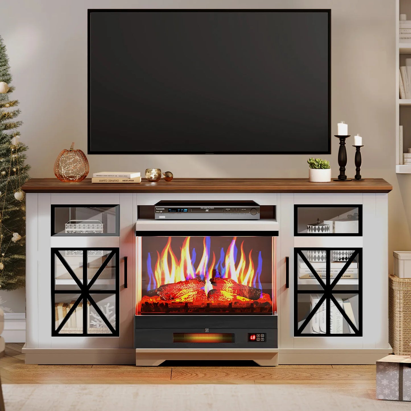 Kira Farmhouse Fireplace TV Stand (Up to 65")