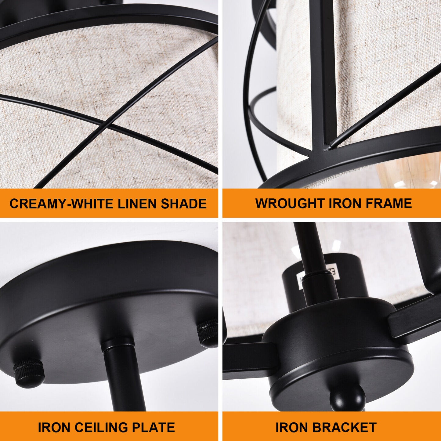 Fabric Drum Semi Mount Ceiling Light