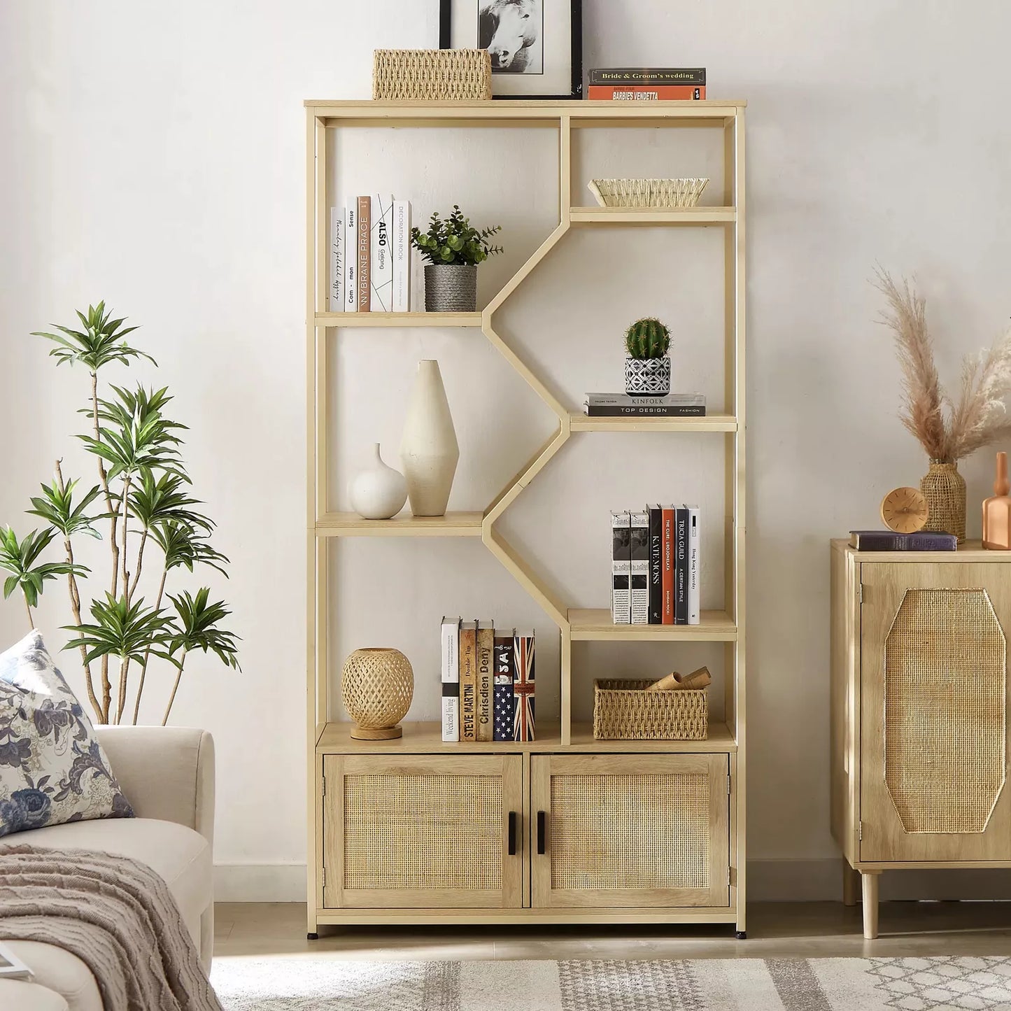 Meyer Tall Rattan Bookcase Bookshelf