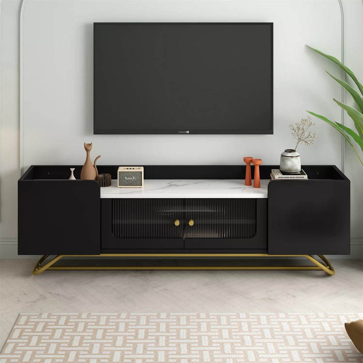 Nia Black Modern TV Media Cabinet Console