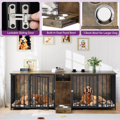 Rustic Double Dog Crate Furniture For 2 Dogs