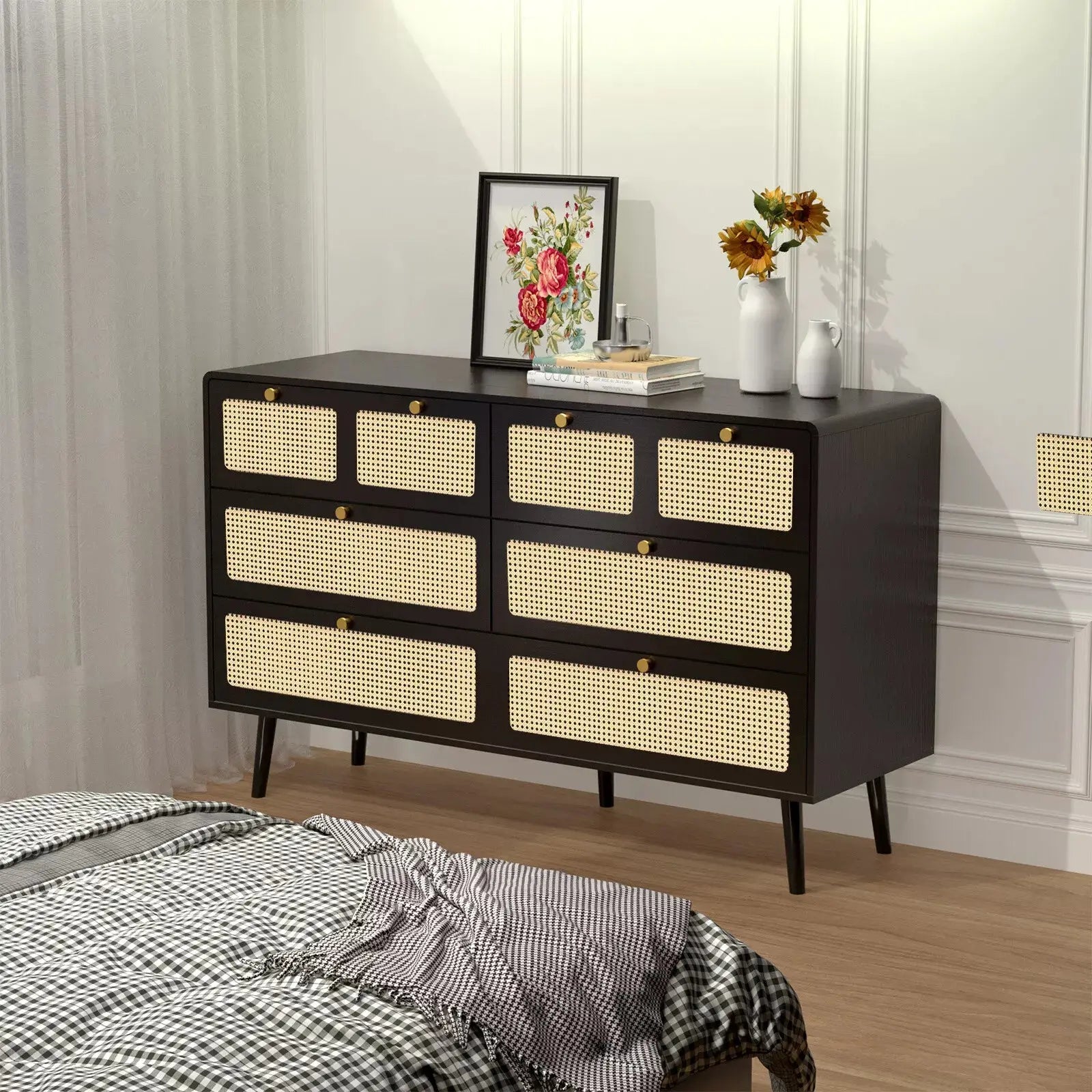 Elise Rattan Black 6 Drawer Chest Dresser – Canva Home