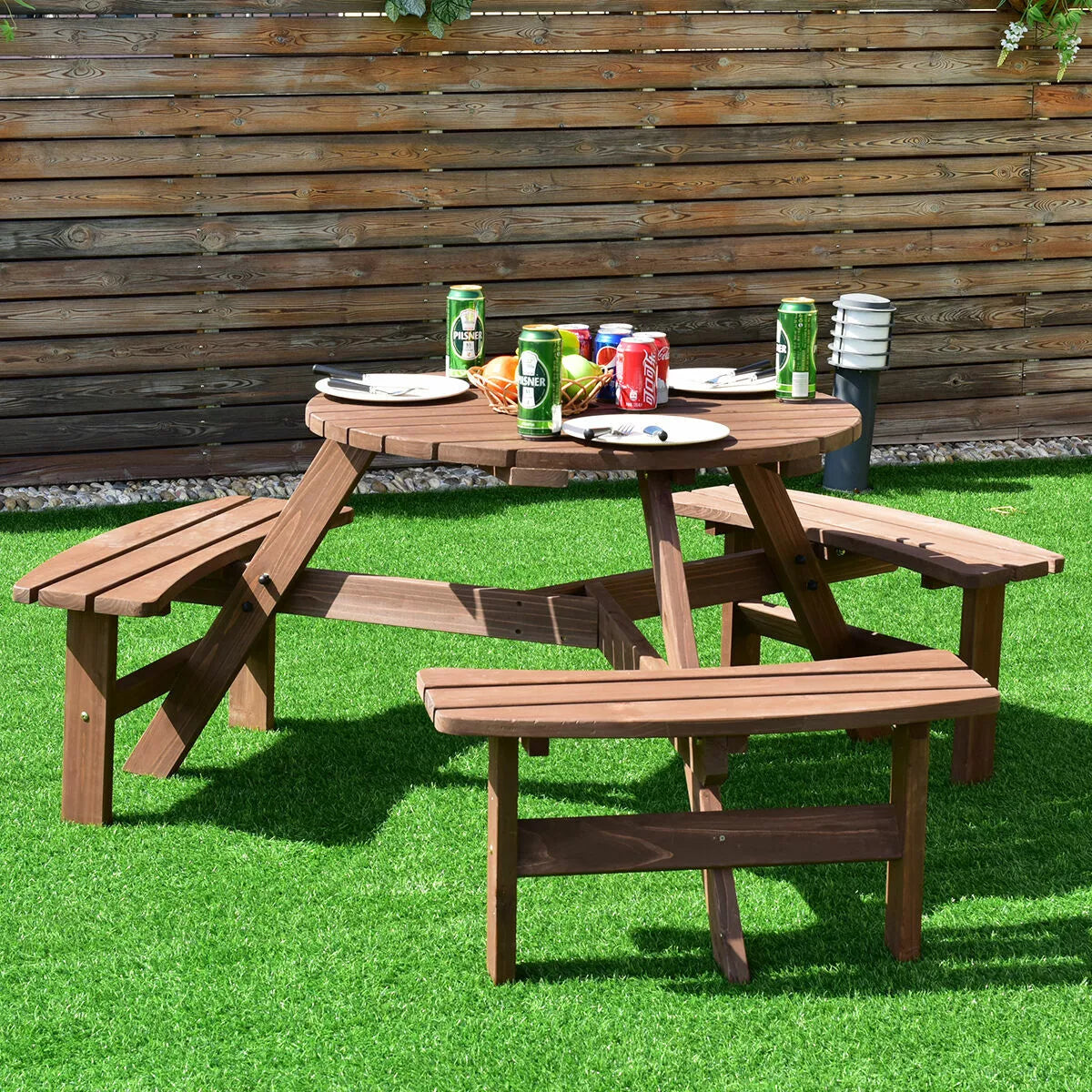 Outdoor Round Wood Picnic Table