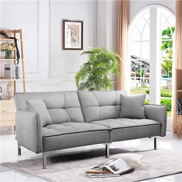 Gray Fabric Convertible Futon Sofa Bed