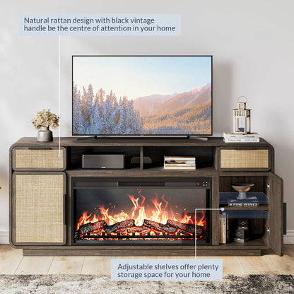 Case Mid Century Rattan Fireplace TV Stand (Up to 75")