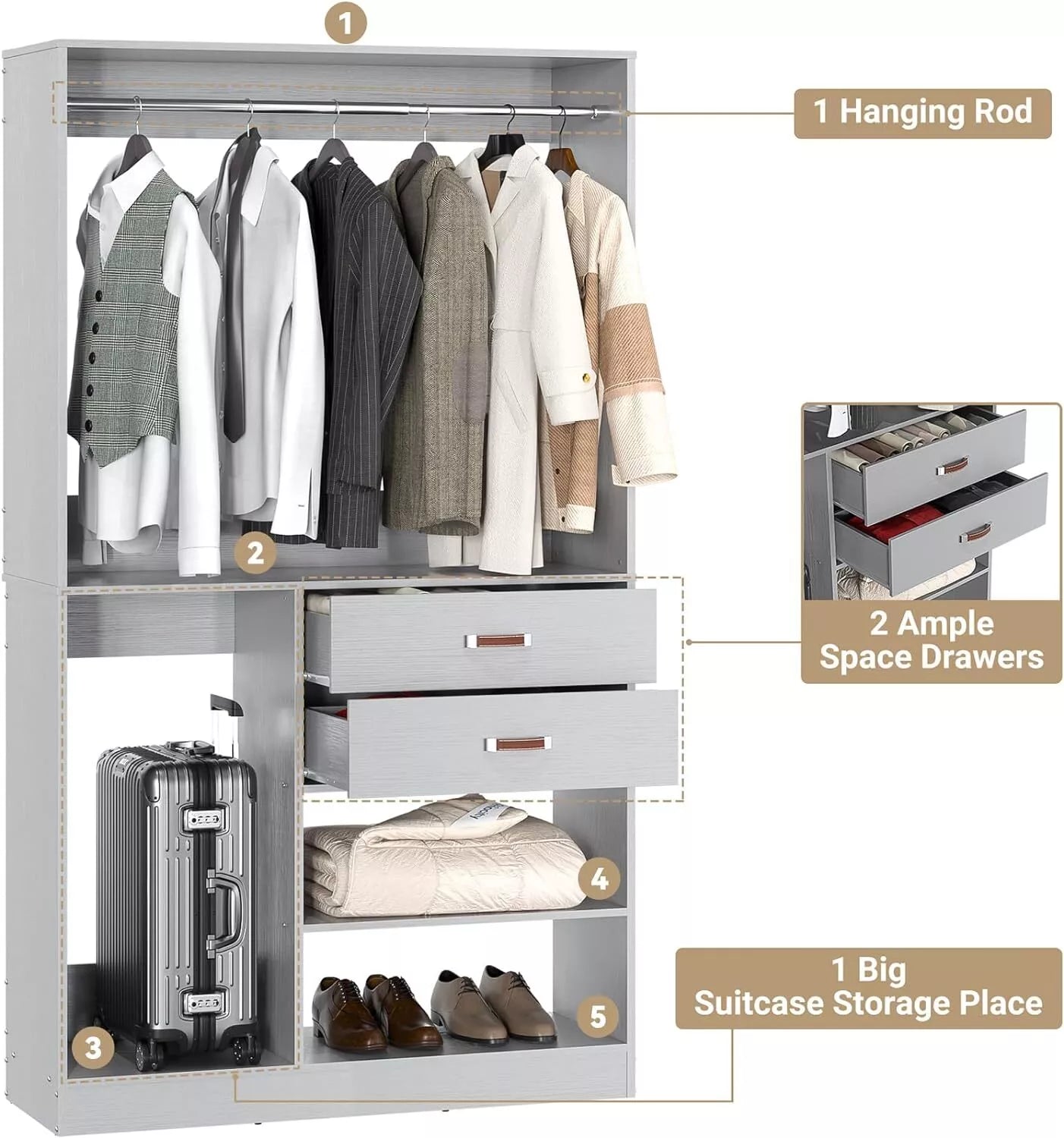 39" Walk In Closet System With Drawers